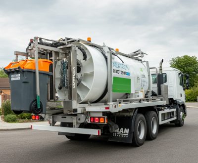 A,Truck,Loading,A,Residential,Trash,Bin,To,Clean,It.